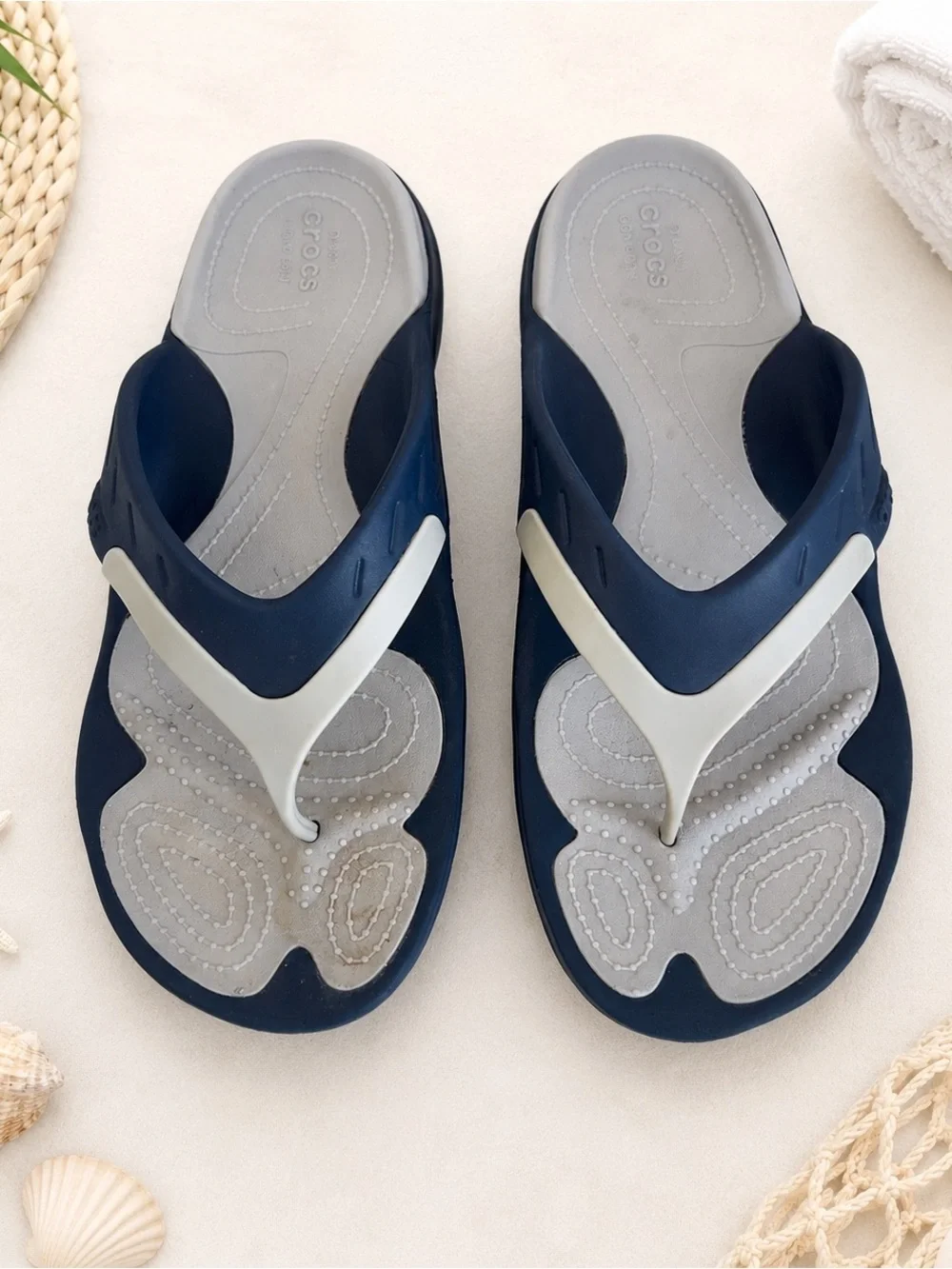 Crocs Modi Sport Flip Flop Mens Size 15 Navy Blue Grey Sandals